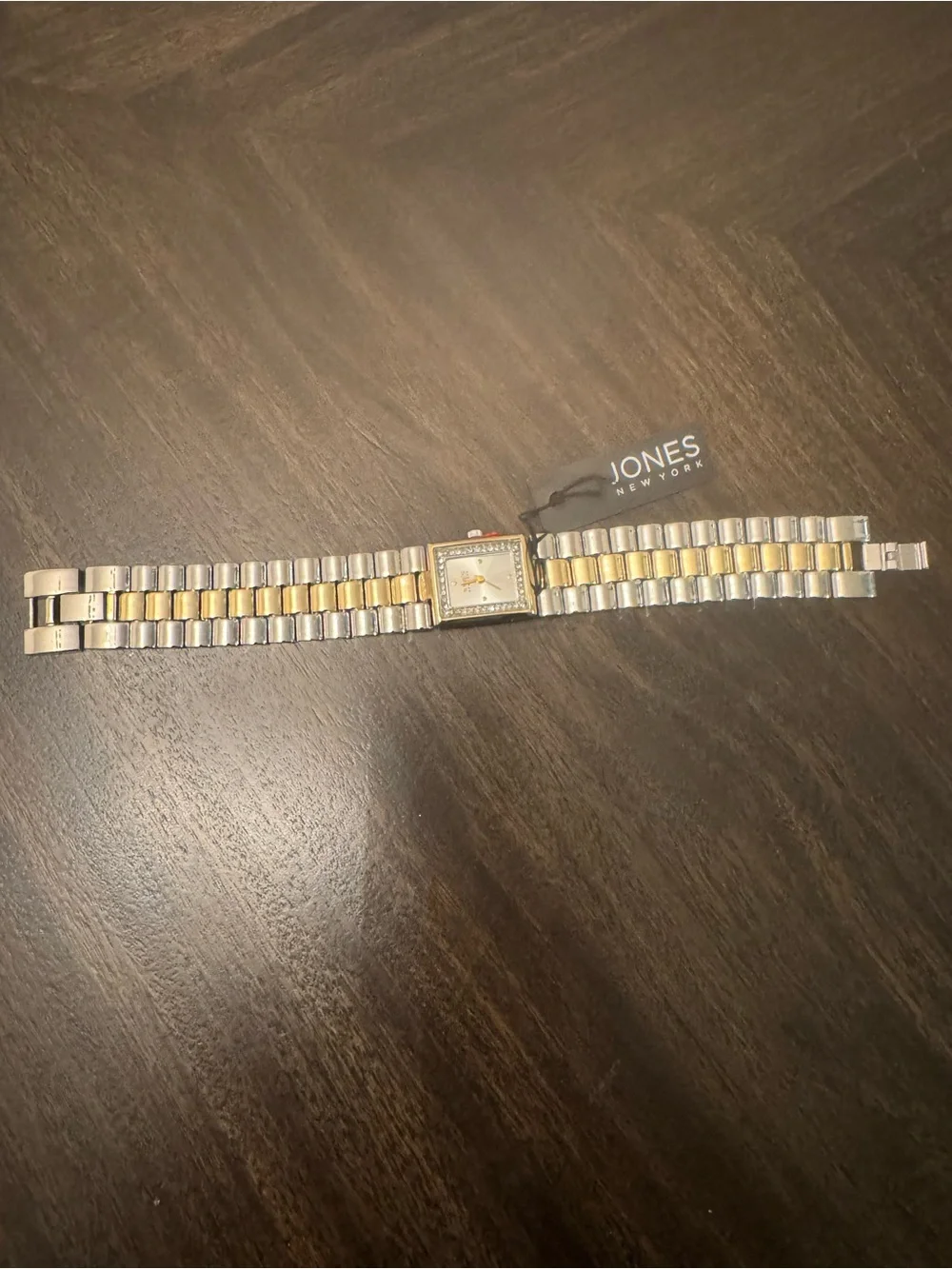 Jones New York Two-Tone Gold and Silver Rectangular Bracelet Watch